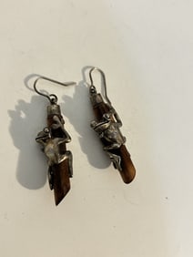 Vintage Sterling Silver Frog on a tree Earrings nice