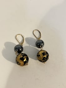 Vintage Hematite/black gold dragon dangle Earrings