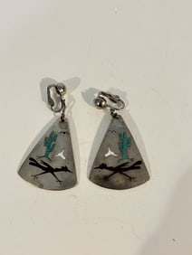Vintage Mexican Alpaca Silver Inlay Abalone Earrings