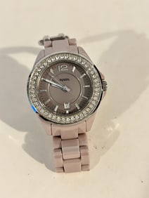 Vintage Women's Fossil Watch Quartz Crystal Ceramic Antique Pearl works great!!!