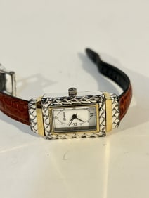 Vintage Brighton Silver Tone Ladies Quartz Watch leather band works great!!!