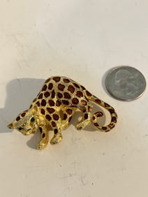 Vintage enameled cat Brooch pendant
