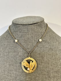vintage kramer goldtone floral pendant necklace 14"