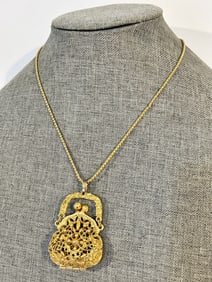 Vintage goldtone monet pocket book locket Necklace 17"