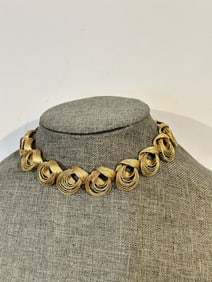 Vintage Kramer Signed Art Deco Gold Tone Collar Choker Necklace 12"