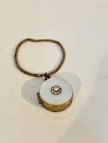 Vintage brass Bracelet pill box mother of pearl 6"