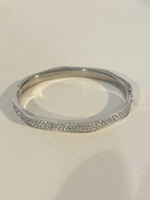 Swarovski rhodium plated hinged bangle bracelet vintage 6.75 inches