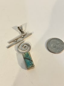VTG Sterling Silver - MEXICO HOB Turquoise Cross Pendant