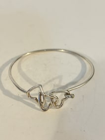 vintage tiffany co sterling silver triple heart bangle bracelet  8"