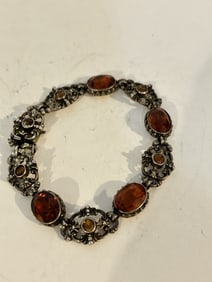 Vintage Sterling Silver Amethyst gem stone Bracelet 7.5"