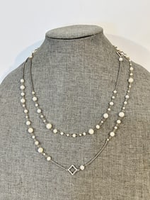 David Yurman 925 Sterling Silver Bijou Pearl Chain Necklace 46"