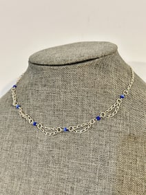 Vintage Sterling Silver lobster clasp beaded Necklace 14"