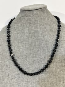 Swarovski Black Crystal Swan Logo Jet Black Beaded Necklace 26"