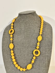 Vintage yellow beaded statement Necklace 30"