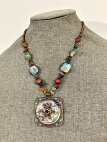 vintage glass murano beaded statement pendant necklace 19"