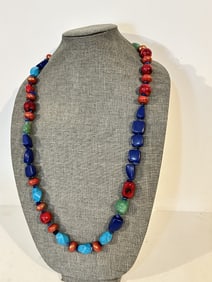 Vintage multi gemstone beaded turqouise Necklace 34"
