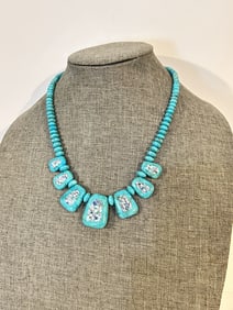 Vintage Sterling Silver Turquoise Inlaid Mosaic JAY KING OPAL Necklace 19"