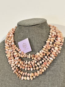 Vintage HSN Rarities Multi Strand Pink Opal Necklace 16"