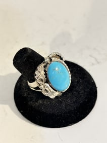 Vintage Running Bear Navajo Turquoise Sterling Ring Native American Men Size 8.5