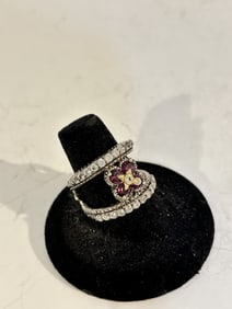 Barbara Bixby Sterling Silver 18K Rhodolite Garnet White Topaz Split Ring sz 8