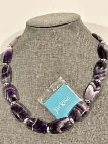 Vintage DTR JAY KING Sterling Silver Purple Amethyst Flat Beaded Necklace 20" New