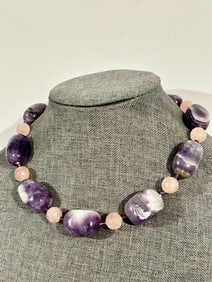 Vintage Sterling Silver Purple Amethyst Beaded Necklace 20" New