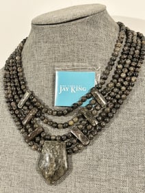 Mine Finds Jay King Sterling Silver Natural Gray Black Stone 5 Strand Necklace 17"