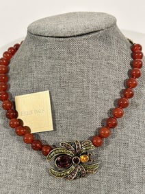 Heidi Daus cherry bead & Swarovski Crystals Adjustable Bee Necklace 16" New