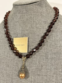 Heidi Daus cherry bead & Swarovski Crystals Adjustable Necklace 16" New