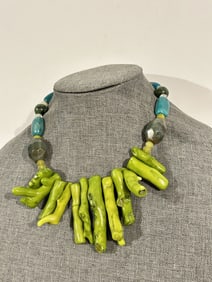 Authentic BARSE Sterling Silver Coral Jasper Turquoise Jade Quartz Necklace 14" New