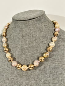 Honora Cultured White Pearl 10.0mm Rose Bronze Bead 18" Long Necklace New