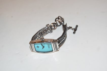Saddle River Vintage Sterling Silver Turquoise Color Watch Needs Battery