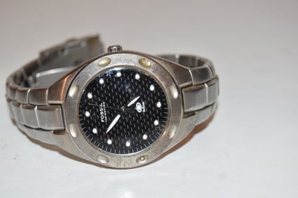 Fossil Blue Mens Vintage Watch Stainless Steel Waterproof 100 Meters AM-3287 works needs bat
