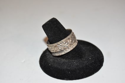 Vintage Sterling Silver rotating floral band Ring sz 11