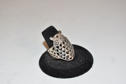 Vintage Sterling Silver filigree owl Ring sz 10