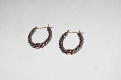 Vintage 14k gold & Sterling Silver twist hoop pierced earrings