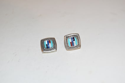 Vintage Carolyn Pollack Southwestern mixed stone pierced earrings
