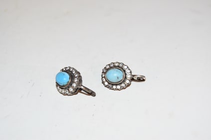 Vintage Sterling Silver blue stone rhinestone pierced earrings