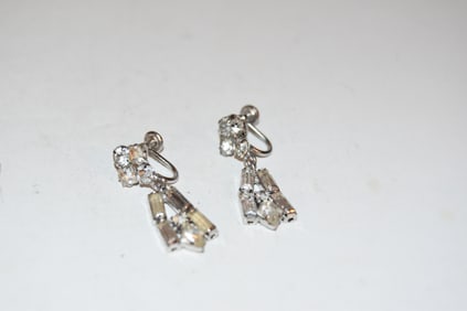 Vintage Phyllis Sterling Silver Rhinestones Screwback Earrings