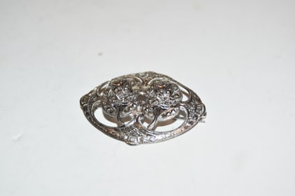 Vintage Sterling Silver marcasite flower brooch