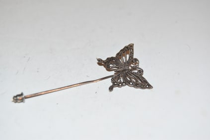 Vintage Sterling Silver butterfly marcasite hat pin