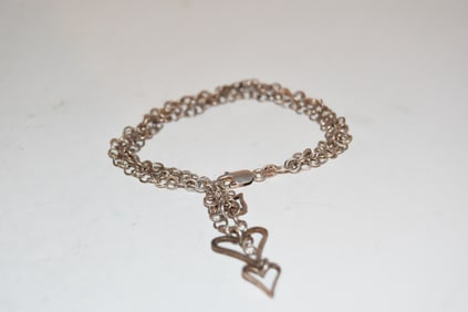 Vintage Sterling Silver heart triple Bracelet 8"