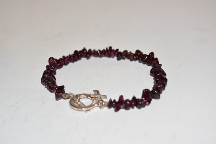 Vintage Sterling Silver amethyst cross strech Bracelet 8"