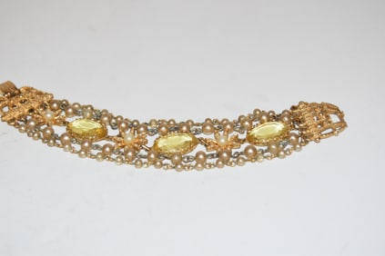 Vintage pearl rhinestone 5 strand Bracelet 7"