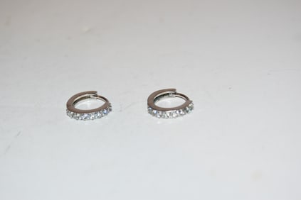 Vintage Sterling Silver rhinestone hoop earrings