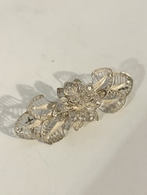 Vintage Sterling Silver old filigree flower brooch