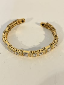 Vintage Sterling Silver vermeal cuff rhinestone Bracelet sz 6"