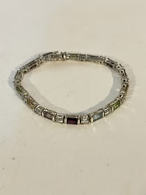 Vintage Sterling Silver multi gemstone Bracelet sz 7"