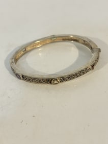 Vintage Sterling Silver multi gemstone marcasite Bracelet sz 8" marked NM