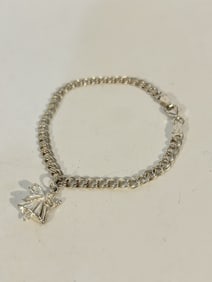 Vintage Sterling Silver SIGNED SU Bracelet sz 6" with lady pendant